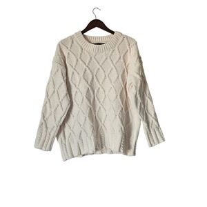 Indigo Soul Chenille Cable Knit Sweater L Ivory Cream Cozy NWT